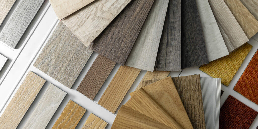 several flooring samples spread out on display