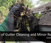cleaning leaves and debris from rain gutter