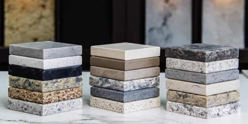 kitchen countertop samples with various finishes