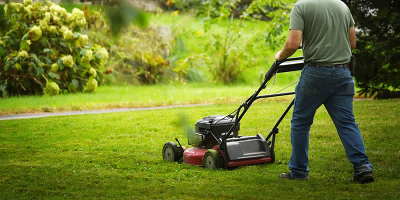 man mowing the grass to lower height